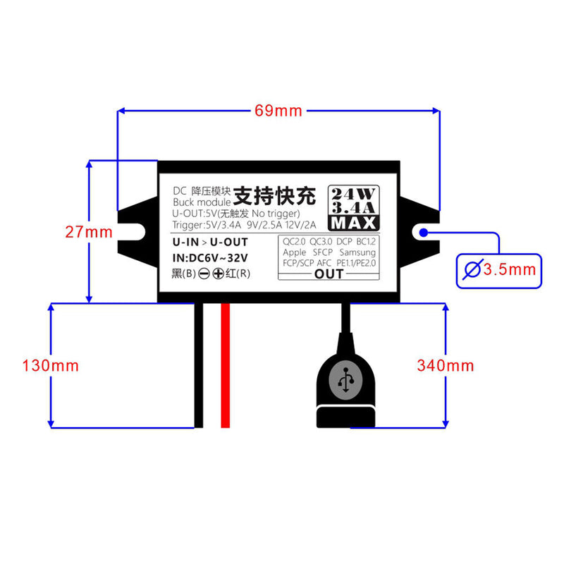 DC-DC Car Step Down Converter Module 6-32V to 24W USB Power Output Adapter