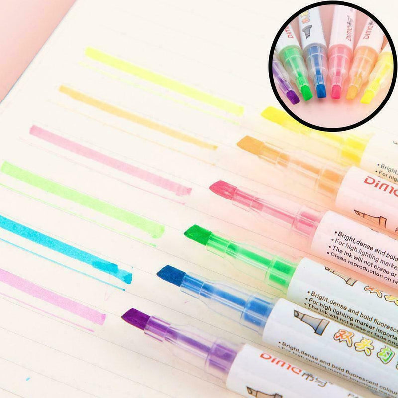 Dual Tip Highlighter Set 6 Pcs Gel Bible Highlighter Non-Bleeding Color T8F3