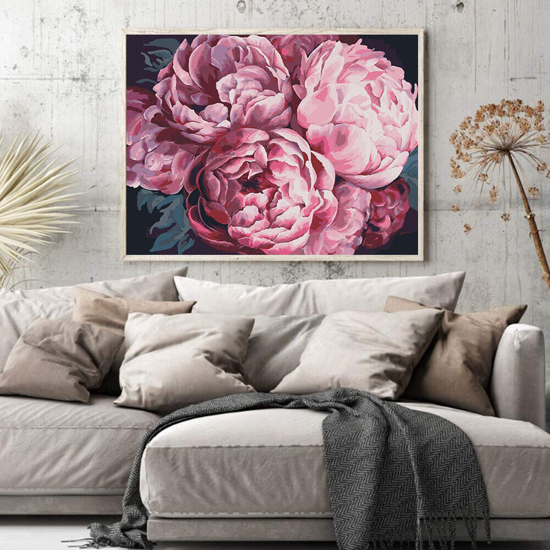 DIY Paint By Number Kit Pink Peony Flowers No Frame for Home Decoration Art