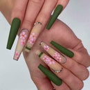 Extra Long False Nails Flower Pattern Pink Nails Ballet Diamonds X4J0