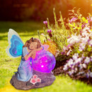 Garden Fairy Statue Waterproof Outdoor Sculpture with Solar Lights (Blue) Newly