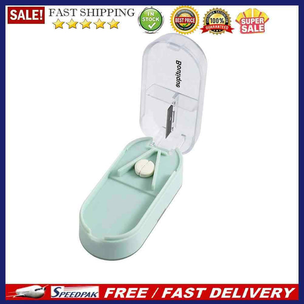 Portable Medicine Organizer Case Rectangular Pill Cutter Storage Box Containe