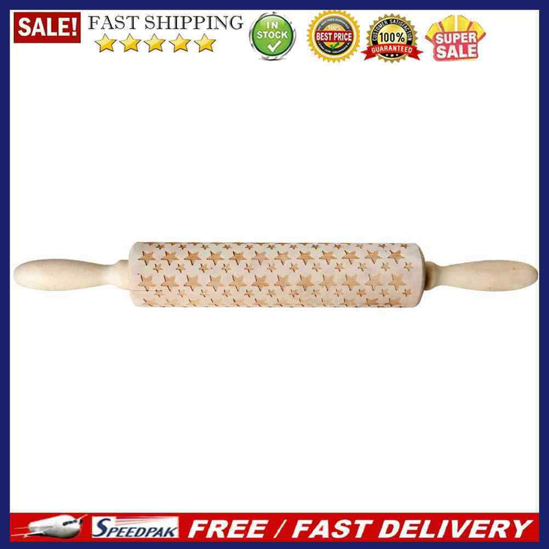 Wood Embossing Engraved Stars Rolling Pin Stencil for DIY Baking Cookies