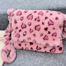 Women Plush Fur Flower Pattern Handbag Lady Winter Buckle Casual Top Handle Bag