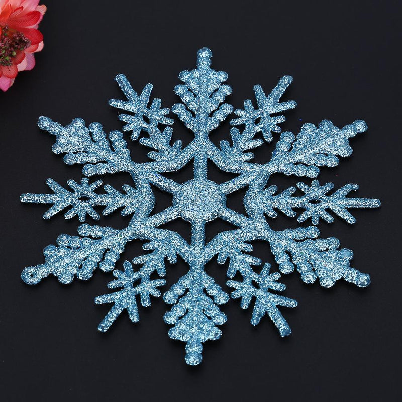 24pcs Snowflakes Xmas Tree Decor Plastic Glitter Snow Flake(Light Blue) Newly