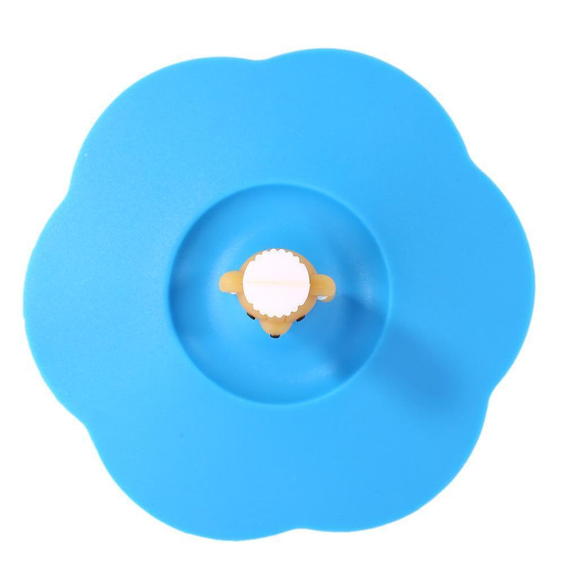 Transparent Torx Silicone Cup Cover Leak Proof Cartoon Lid (Blue Bear)