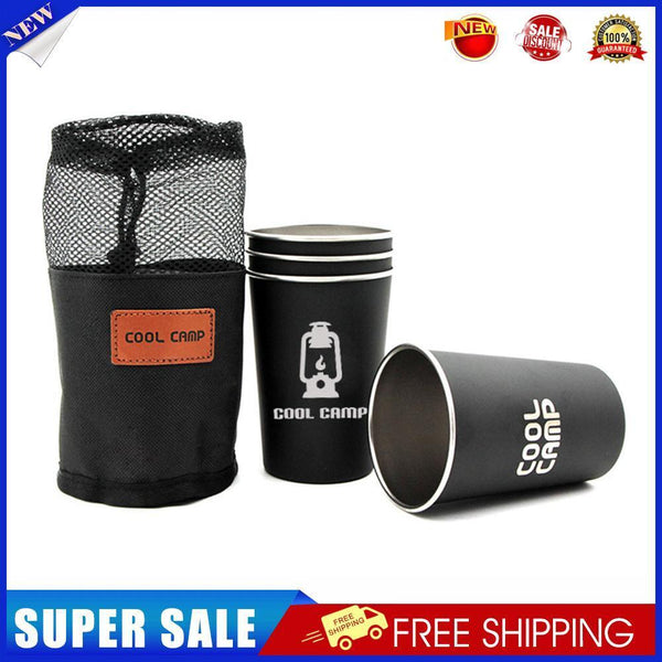 4pcs/lot 350ml Outdoor Camping Tableware Travel Cups Set Stainless Steel