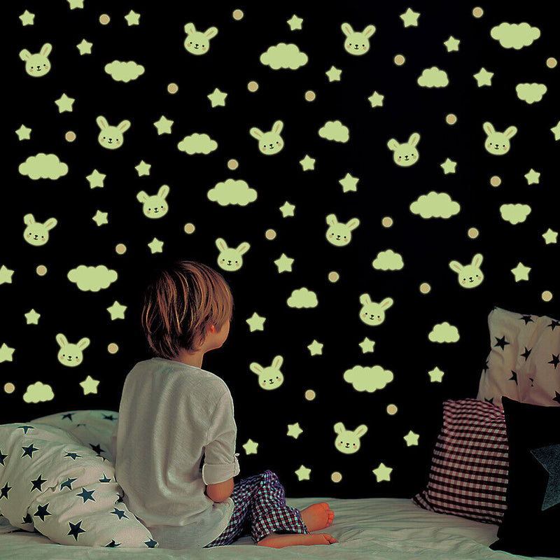 3pcs/set Luminous Rabbit Cloud Star Wall Stickers Waterproof Room Decor Decals