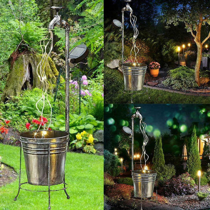 Solar Garden Yard Stake WATER FAUCET PLANTER Fairy Art De Outdoor Light I2U7