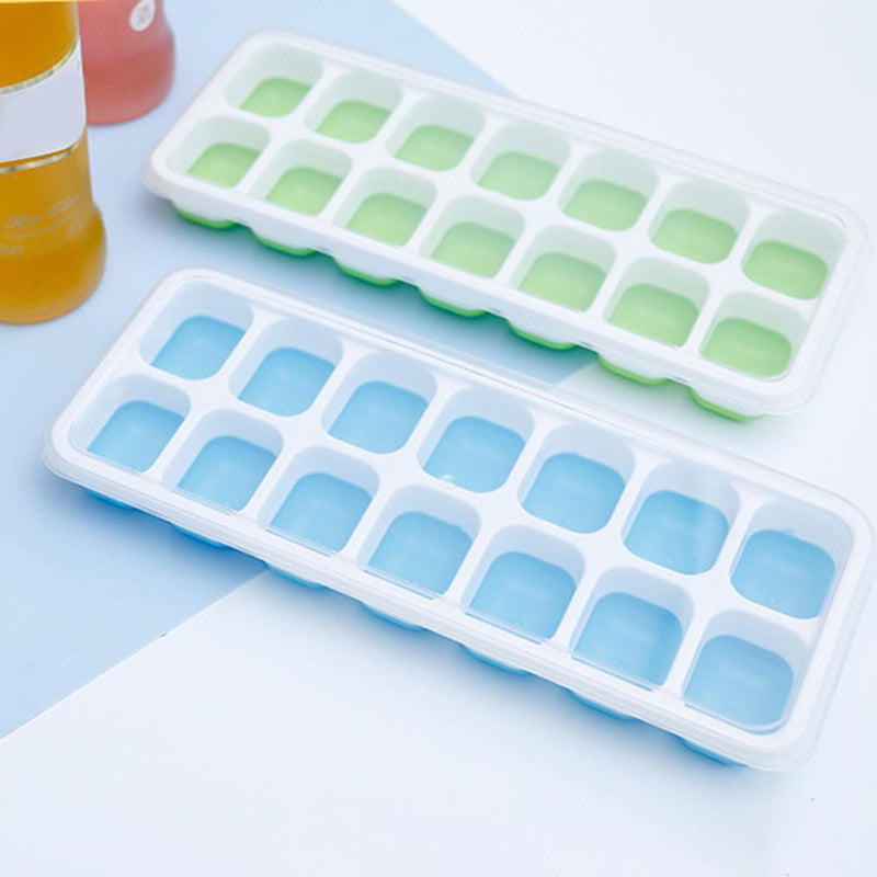 2*14 Grid Ice Cube Tray Mold DIY Popsicle Ice Cube Freezer with Cover(Blue)