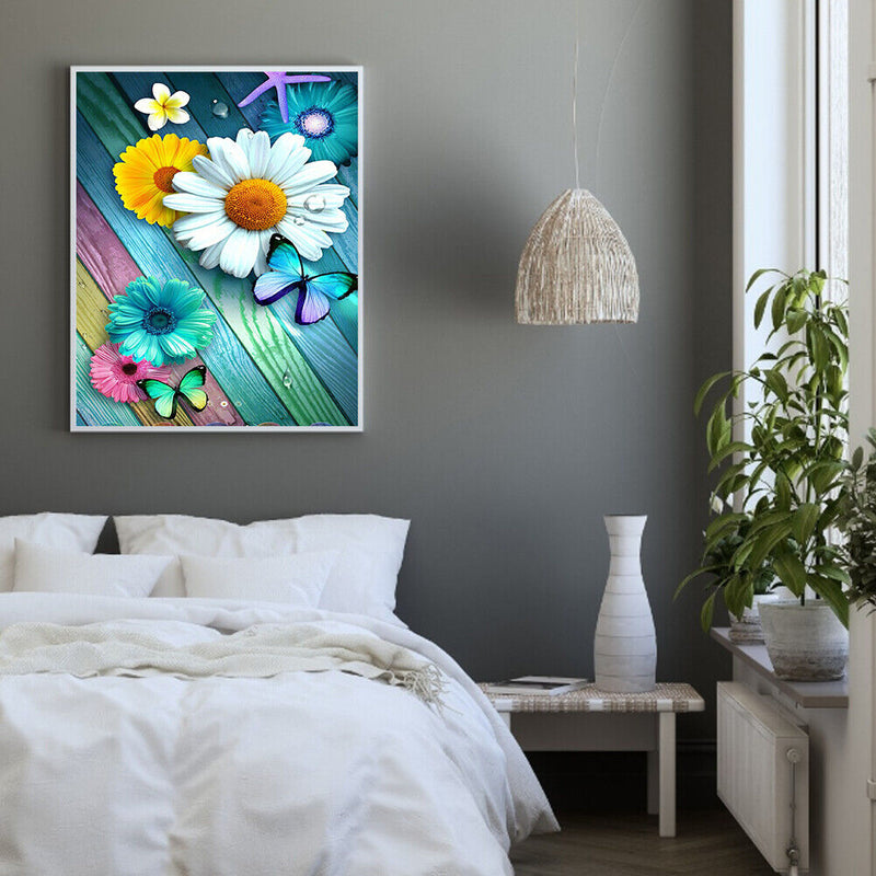 Oil Paint by Numbers Flower Butterfly Canvas Artwork Living Room Picture Decor