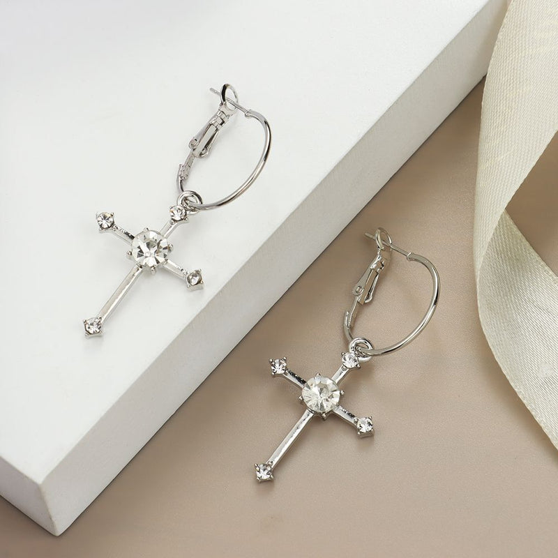 Woman Jewelry Party Accessories Diamante Cross Earrings Stud Earrings Dangle