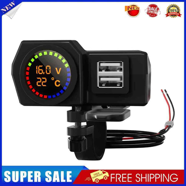 USB Motorcycle Charger Dual Ports Power Supply Adapter for Mobile Phone (A)