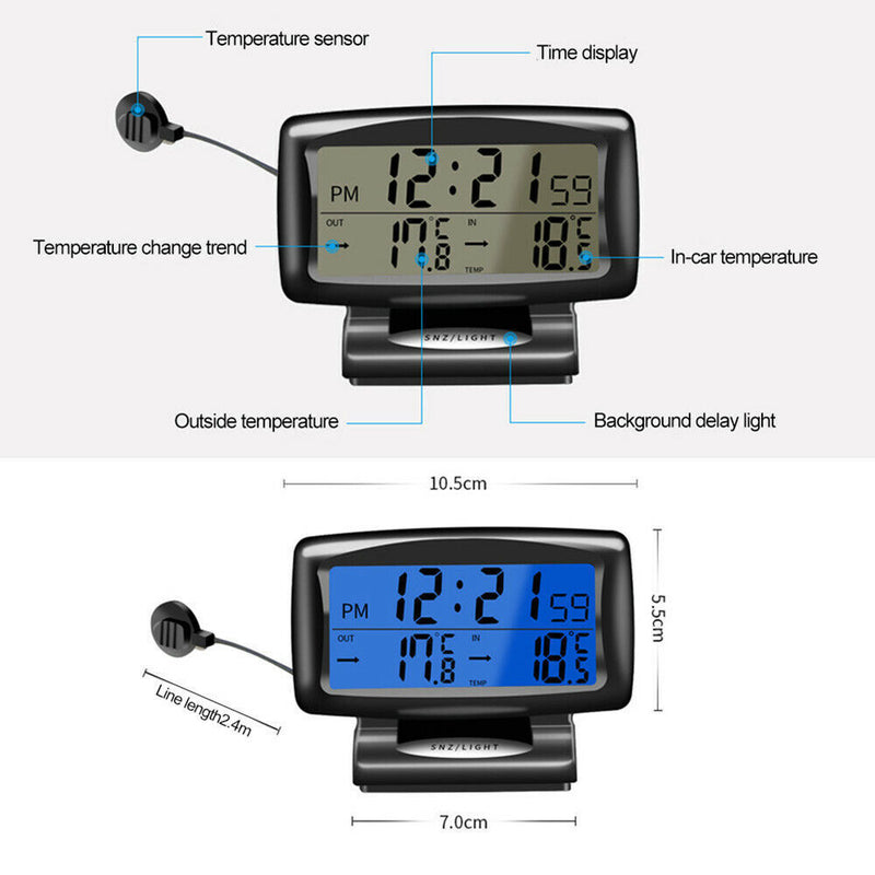 Car Temperature Gauge with Backlight Car Electronics Car Clock Dashboard Clock
