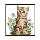 Flower Cat Partial Cross Stitch 14CT Counted Embroidery DIY Animal Crafts