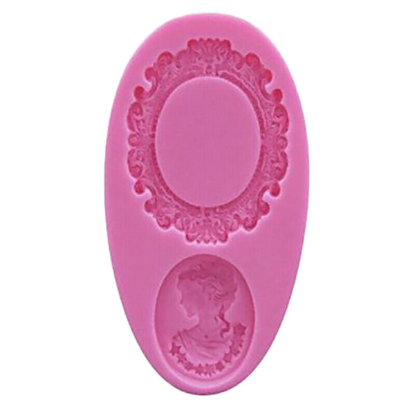 Woman Cameo Mirror Fondant Moulds Cake Decorating Mold Bakeware Sug Frame B3C7