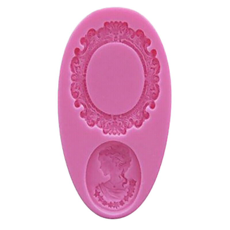 Woman Cameo Mirror Fondant Moulds Cake Decorating Mold Bakeware Sug Frame B3C7