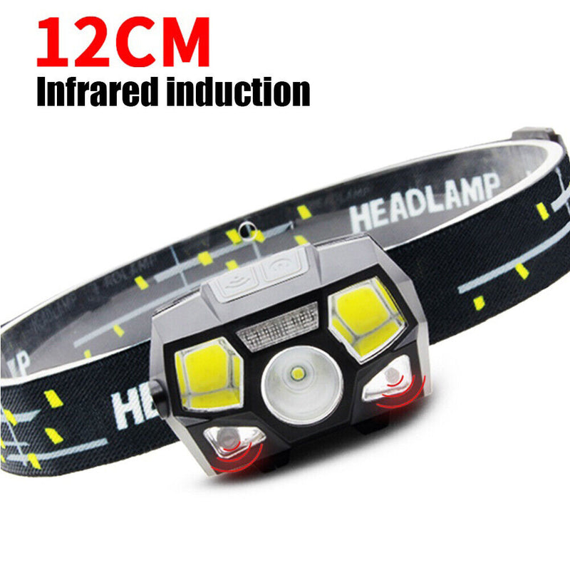 Powerful XPE+COB LED Headlight Sensor Head Light USB Charging Head Torch