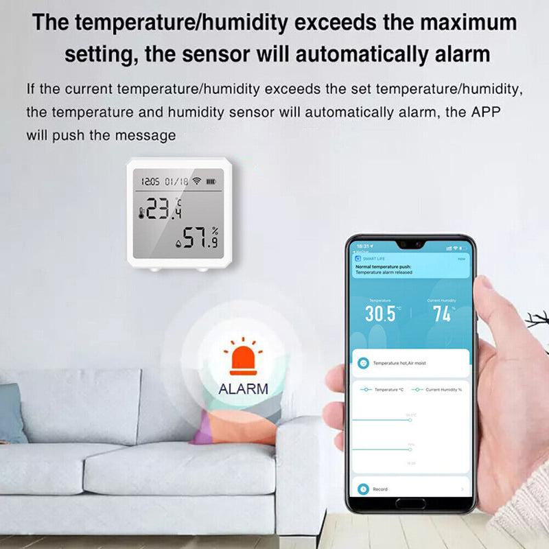 WIFI Temperature Sensor Humidity Meter Digital LCD Screen Gauge (White)