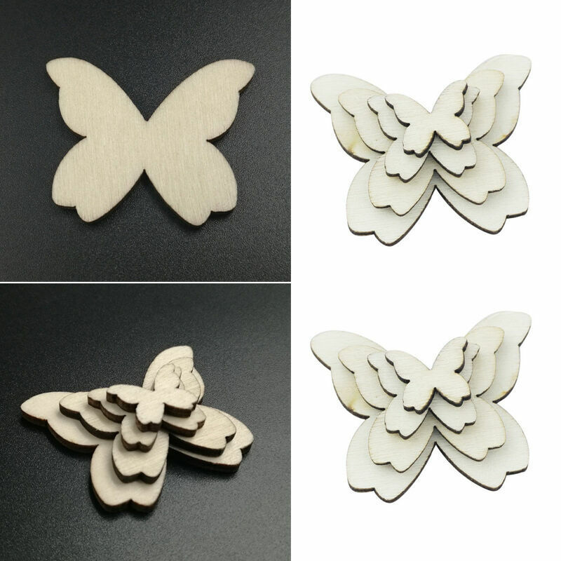 50x Mixed Size Butterflies MDF Wooden Shape Craft Embellishments HOT Wood C6V0