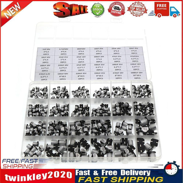 400pcs 1uF - 1000uF 24 Values SMD Aluminum Electrolytic Capacitors Kit Newly