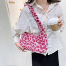 Women Plush Fur Animal Print Handbag Small Underarm Bag (Pink Leopard)