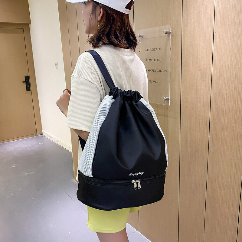 Drawstring Fitness Swimming Backpack Sports Dry Wet Bag Rucksack (Black) Newly