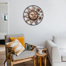 Metal Sun Moon Wall Hanging Sculpture Wrought Iron Ornament Art for Home Decor