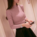 Preppy Style Solid Color Sweater Women Long Sleeve Tops High Neck Knitted Jumper