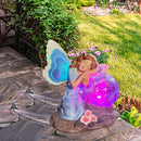 Garden Fairy Statue Waterproof Outdoor Sculpture with Solar Lights (Blue) Newly
