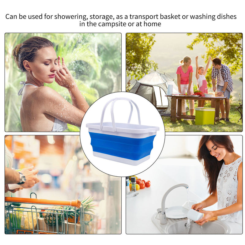 Collapsible Bucket Portable Water Wash Basin for Camping Hiking (Blue) Newly