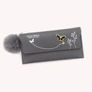 Women PU Flap Wallet with Plush Ball Lady Butterfly Coin Purse (Grey)