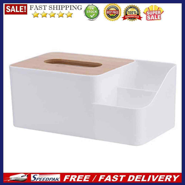 Wood Cover Tissue Storage Box Remote Control Phone Shelf Napkin Holder Case Home