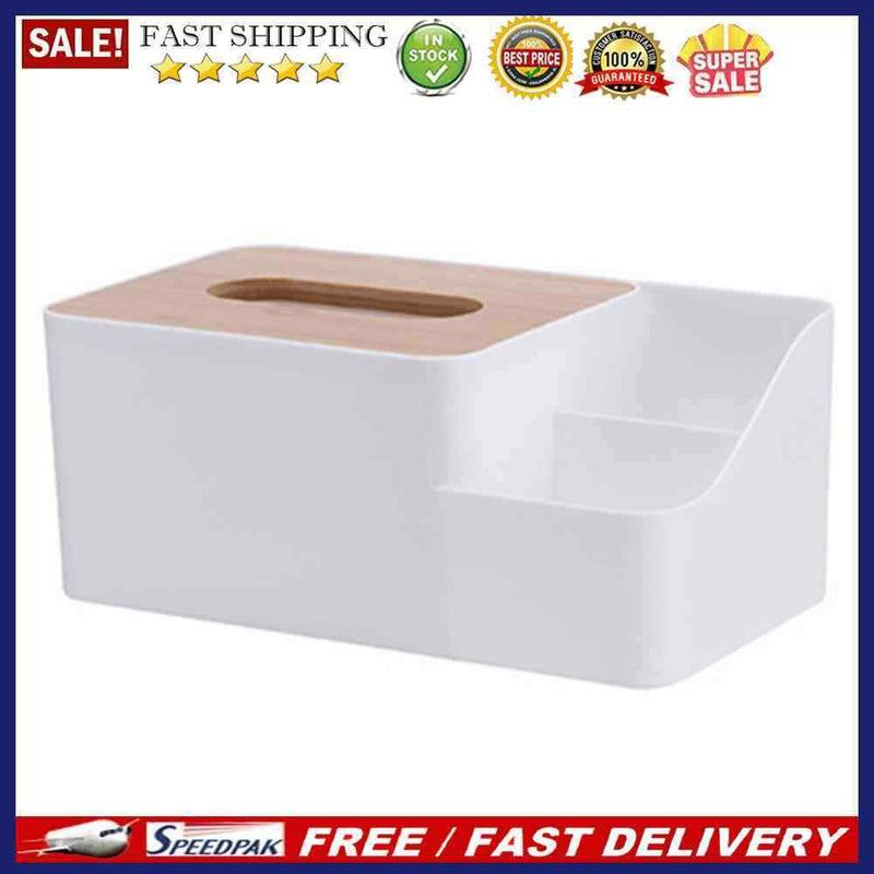 Wood Cover Tissue Storage Box Remote Control Phone Shelf Napkin Holder Case Home