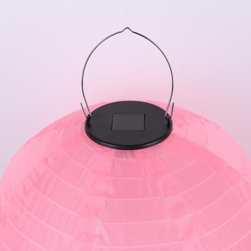 2* Solar Nylon Lantern Lamp Waterproof Hanging Light Festival Decor (Pink)