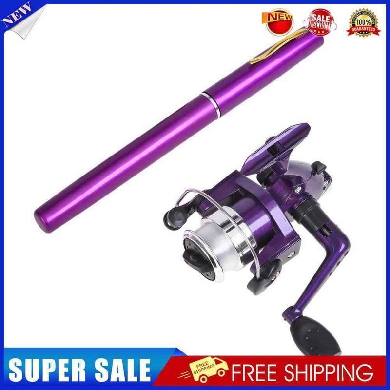 Portable Telescopic Mini Fishing Pole Pen Shaped Rod with Reel (Purple)