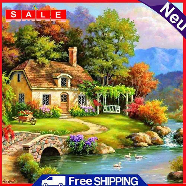5D DIY Full Round Drill Relaxing Village Diamond Painting Cross Stitch Mosaic