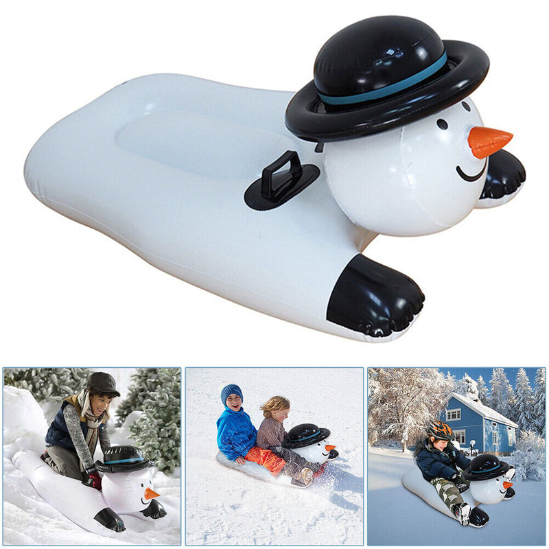 Cartoon PVC Inflatable Skiing Circle with Handle Kids Winter Snow Playing Sled