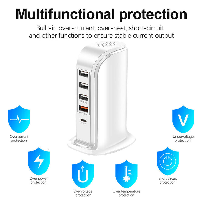 Universal 5 Ports Charger Mobile Phone Desktop Multi USB Charging Station D
