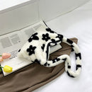 Women Flower Heart Printing Shoulder Bag Fashion Autumn Winter Plush Handbags