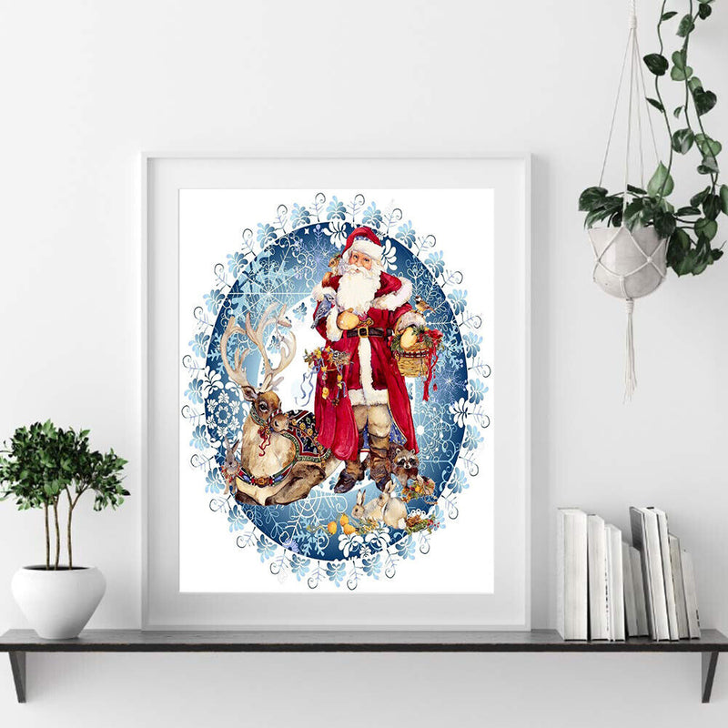 Santa And Animals Frameless Oil Paint By Numbers DIY Hand Painted Canvas Crafts