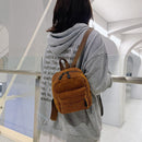 Women School Corduroy Solid Color Backpack Autumn Winter Fashion Small Rucksack
