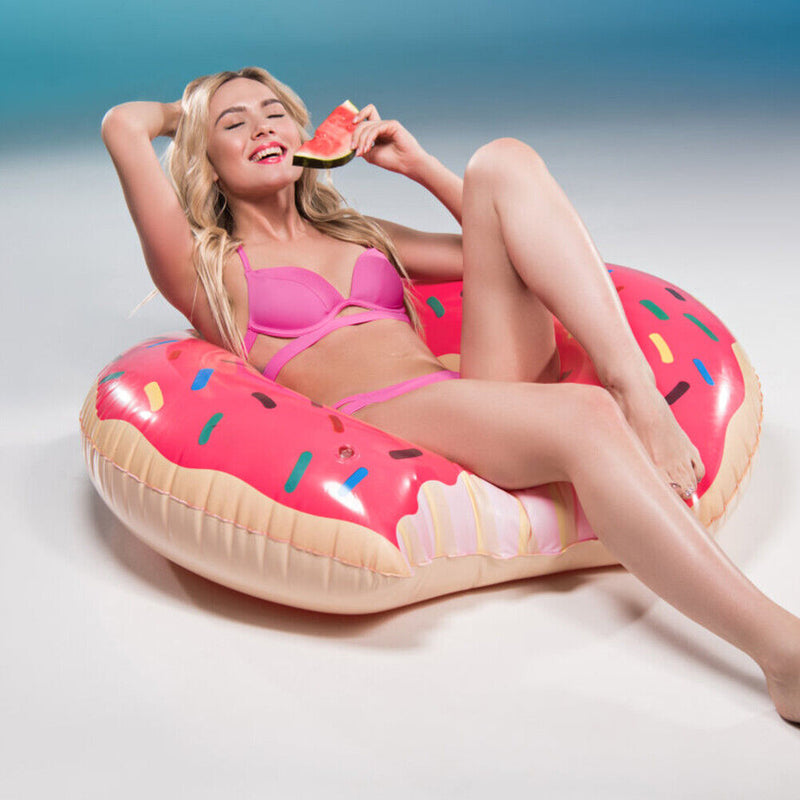 Inflatable Swimming Ring Pink Donut Design Beach Thickening Ring (90cm)