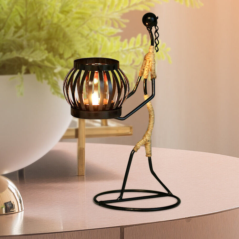 Nordic Mental Candlestick Abstract Character Statue Candle Holder Decor (H)