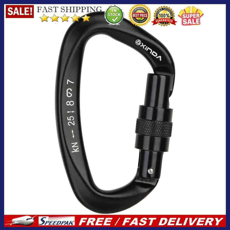 25KN D Shape Safety Lock Carabiner Outdoor Rock Climbing Buckle (Black)
