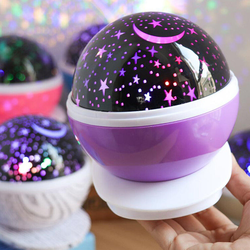 Rotary USB LED Night Light Star Projector Battery Kid Bedroom Lamp (Purple)