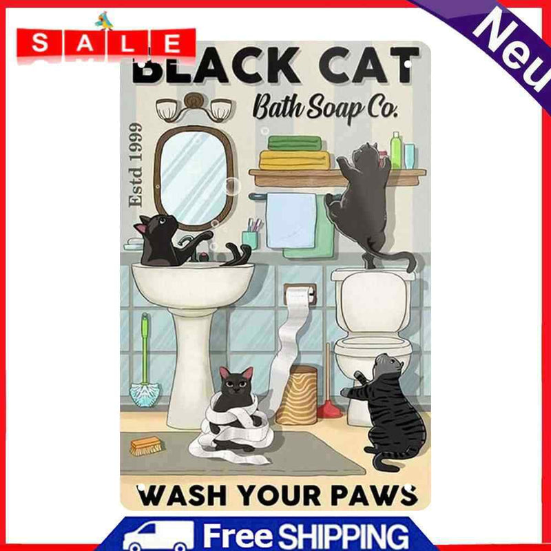 Washroom Black Cat Metal Plate Tin Sign Retro Iron Painting Wall Art Home Poster