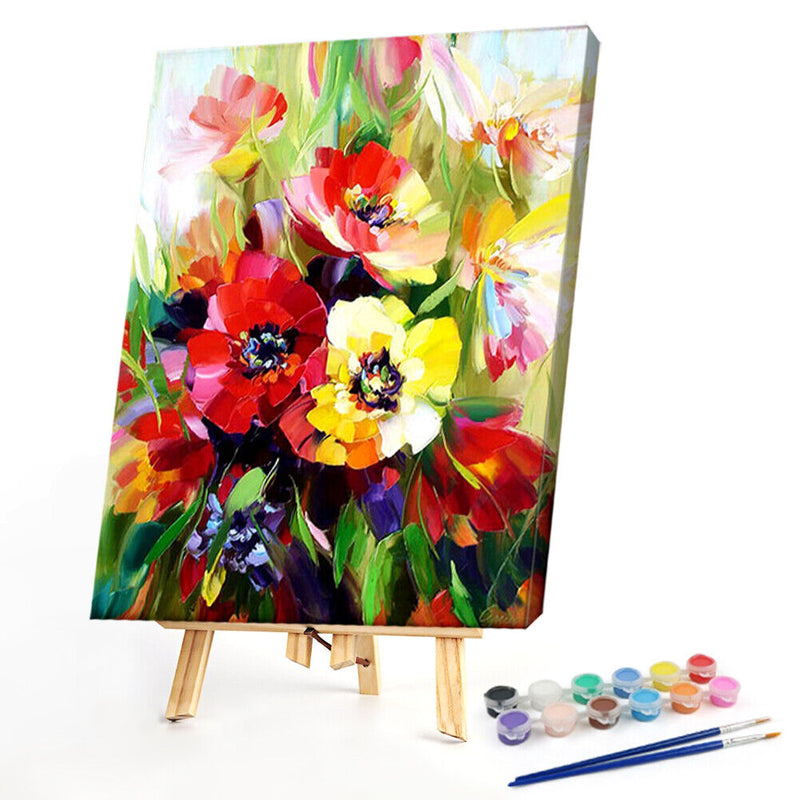 Hand Painted DIY Beautiful Flowers Oil Canvas Paint By Numbers Drawing Kit