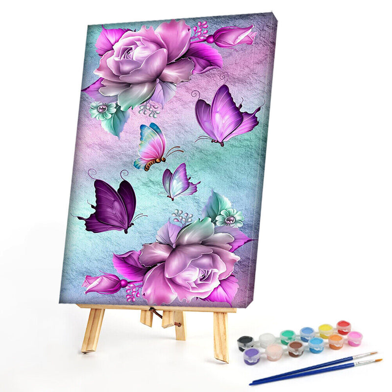 Flowers and Butterflies Oil Paint By Numbers DIY Handpainted on Canvas Wall Arts