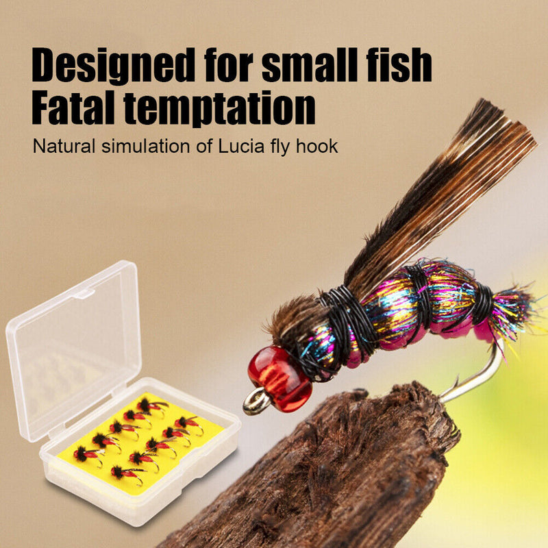10x Sequins Fly Fishing Lures Artificial Bait Flies with Barbed Hook (14)